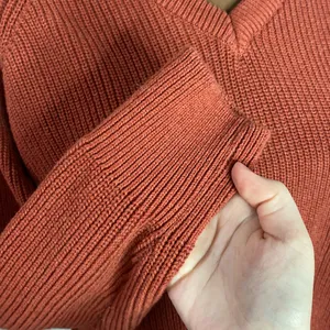 Paul James cotton ribbed v-neck sweater in rust hue size S thumbnail 11