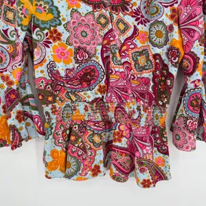 1.STATE Paisley Bell Sleeve Peplum Blouse Large Blue Pink Boho Festival‎ Hippie thumbnail 4
