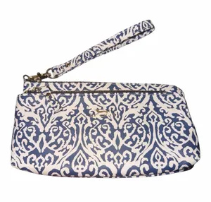 Scully Navy and White Damask Wristlet Clutch Blue thumbnail 1