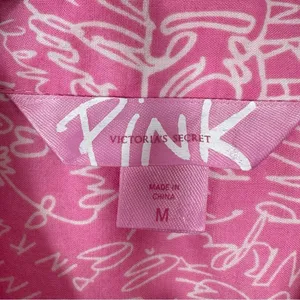 Vintage Pink Victorias Secret Graffiti Print Sleep Night Shirt Pink White Medium thumbnail 8