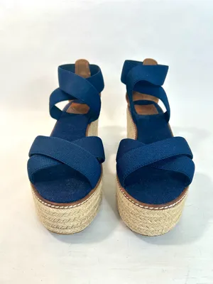 Tory Burch Frieda Espadrille Wedge Sandals in Navy Blue and Tan size 9 thumbnail 6