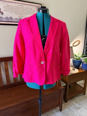 NY Collection Pink One-Button Lined Blazer Jacket 3/4 Sleeve Size 14 thumbnail 1