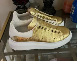 Alexander McQueen Gold Metallic Platform Sneakers with White Heel size 38 thumbnail 1