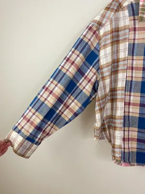 NEW Oli‎ & Hali Multicolor Plaid Flannel Crop Button Up Shirt Size M thumbnail 4