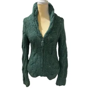 Anthropologie Sleeping‎ on Snow Green Knit Wool Blend Zipup Jacket Cabin Cozy S thumbnail 2