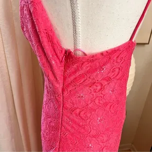 NSR Hot Pink Lace Midi Dress Sleeveless Lined Size‎ L NWOT thumbnail 5