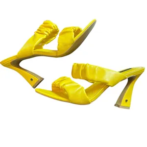 NEW French Connection Yellow Ruched Vegan Leather Heeled Sandals – Size 9 thumbnail 4