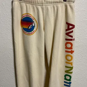 Aviator Nation Haight Ashbury Sweatpants Cream Rainbow Logo‎ Relaxed Joggers M thumbnail 3