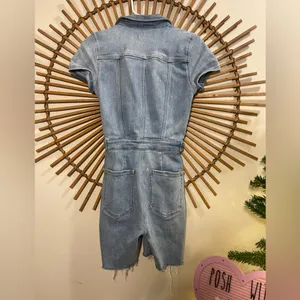 Good American Denim Short Sleeve Jumpsuit Shorts Romper Utility Stretchy Minimal thumbnail 8