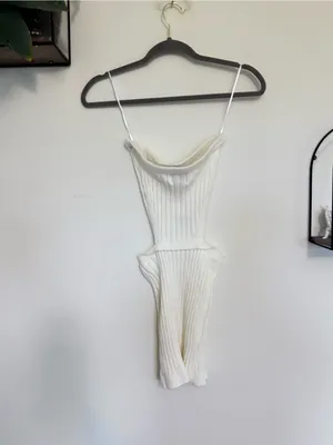 NWT Princess Polly White Olia Mini Dress Sweater Ribbed Strapless Cutout Size XS thumbnail 2