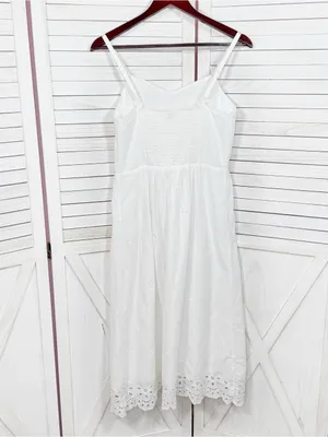 Old Navy White Eyelet Fit Flare‎ Midi Dress Small Sundress Cottagecore Cotton thumbnail 10