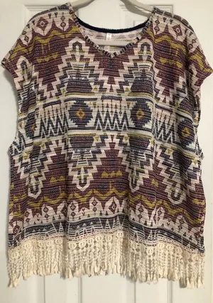Boho Aztec western print‎ shirt tassel detail Xhilaration women’s size medium thumbnail 1