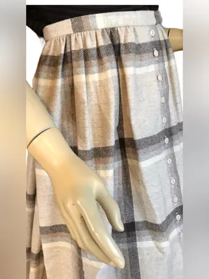 Vintage 1980'S Century Beige & Brown Plaid Wool Midi Skirt (12) thumbnail 6
