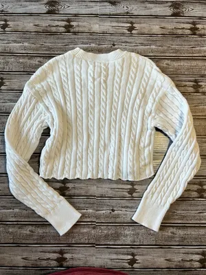 Aerie Cropped Cable Knit Sweater in White size medium thumbnail 2