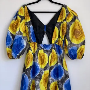 Mangishi Doll Sz 10 Zahara‎ Maxi Dress in Yellow Swirl Whimsical Open Back thumbnail 10