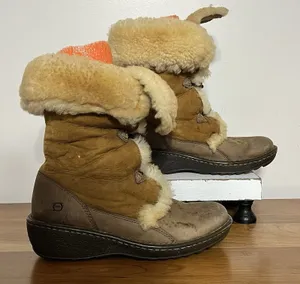 Born Telly Leather Suede Shearling‎ Winter Boots Size 9 40.5 Toggle Closure Brown thumbnail 1