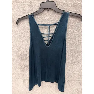 American Eagle Women Tank Top Small Teal Soft & Sexy Rib Strappy Ladder Back thumbnail 4
