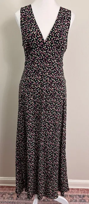 Rails Womens Black Ditsy Floral V-Neck Sleeveless Maxi Slip Dress Size Medium thumbnail 1