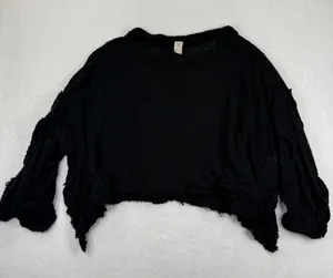 We The Free Free People Black Cotton Cropped Oversized Knit Sweater‎ Large thumbnail 1
