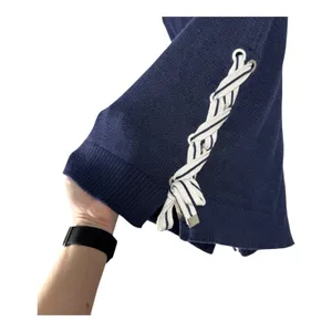 Lauren Ralph Lauren Blue Nautical Lace Up Knit Short Sleeve Shirt Women's Medium thumbnail 2