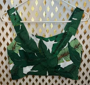 Plant Mom crop top green boho monstera zip up size S thumbnail 1