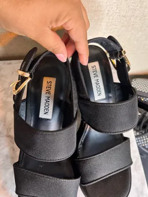 Steve Madden Black Platform Block Heel Sandals with Gold Buckle thumbnail 3