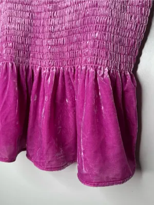 By Anthropologie Smocked Velvet Babydoll Tank Top Pink Fuchsia Medium thumbnail 5