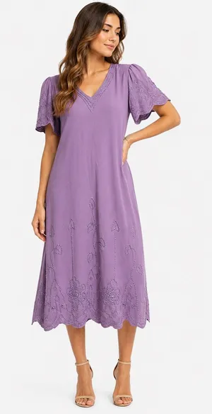 Vintage Neiman-Marcus Lavender Beaded Embroidered Midi Dress Women’s Size Large thumbnail 1