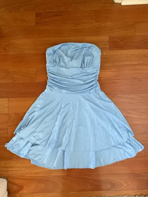 Merokeety BNWT Light Blue Strapless Ruched Waist Tiered Mini Dress thumbnail 6