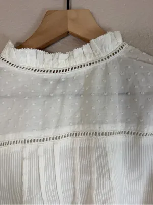 Quince Organic Textured Cotton Peasant Blouse in White size Large $158 thumbnail 16