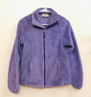 Purple Full Zip Sweater Shirt Top Jacket Cardigan Long Sleeve Fleece Sherpa Y2K Comfy Warm Lounge Casual Preppy Outdoor Hiking Adventure Exercise Yoga thumbnail 1
