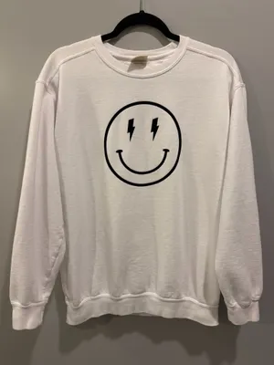 Comfort Colors Lightning Smiley Face Crewneck Sweatshirt White thumbnail 1