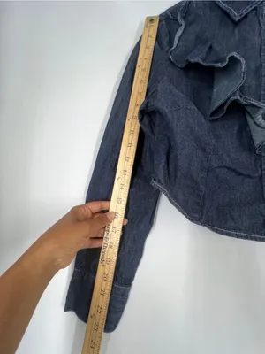 Avec Les Filles Ruffle Yoke Denim Button-Up Shirt Medium Blue Size M thumbnail 12