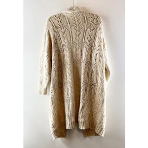 AMS Pure Long Sleeve Duster Maxi Wool Blend Cardigan Sweater Cream 6 thumbnail 4