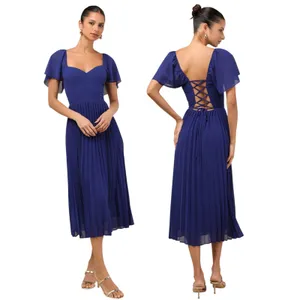 Lulus Calia Royal Blue Flutter Sleeve Midi Dress size Large NWT thumbnail 2
