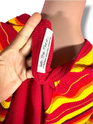 Free People We The Free Rainbow Dreams Pullover XS Red Combo Balloon Sleeve thumbnail 8