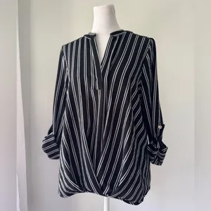 Lynn Ryan Black & White Striped Roll Tab Blouse thumbnail 3