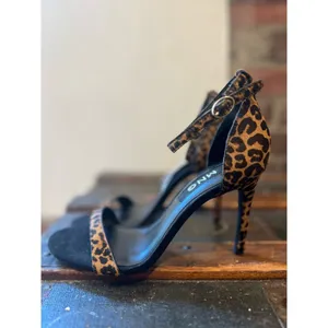 NWT Mango MNG Leopard Pony Hair Ankle Strap Stiletto Sandals Heels thumbnail 3