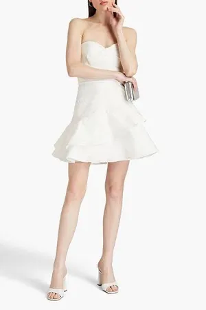 Monique Lhuillier Strapless Tiered Jacquard Mini Dresd-Size 10 thumbnail 3
