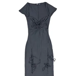 Tiger Mist - Tie front Cap Sleeve Maxi Dress in Black thumbnail 2