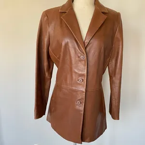 Jones New York Brown Leather Blazer Jacket Vintage Distressed Small thumbnail 5