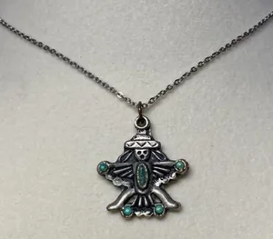 Zuni Silver Tone Turquoise Knifewing Kachina Pendant Vintage Style Folklore Boho thumbnail 1