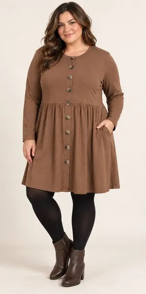 Zenana Babydoll Cardigan Dress Brown Long Sleeve Soft Stretchy 2X NWT Plus thumbnail 1