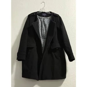 Lands’ End Luxe Wool Jacket Double Breasted Coat Black Cashmere 16 16w Buttons thumbnail 3
