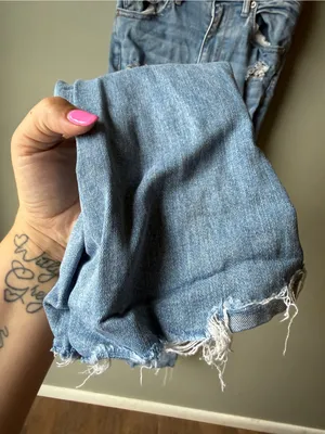 Y2K American Eagle Super High Rise Flare Jeans Distressed Raw Hem thumbnail 4