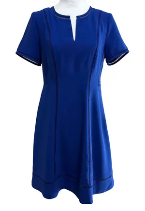 Banana Republic Fit & Flare Dress Royal Blue Ladder Stitch Trim Career Party 6 thumbnail 1
