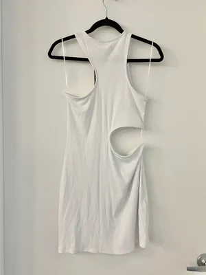 Abercrombie & Fitch Asymmetrical Cut Out Ribbed Bodycon Mini Dress in White NWT thumbnail 7