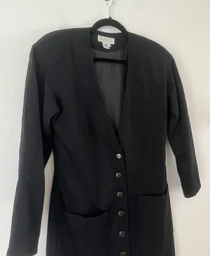 Pearl C Black 100% Pure Wool Long V Neck Button Front Vintage Blazer Jacket Sz 8 thumbnail 3
