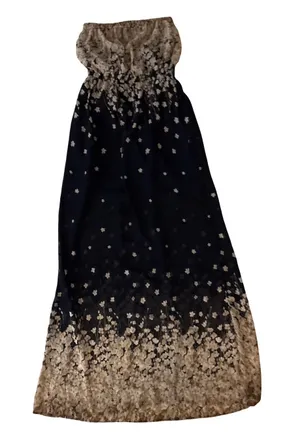 Umgee Black and Beige Floral Strapless Maxi Dress thumbnail 1