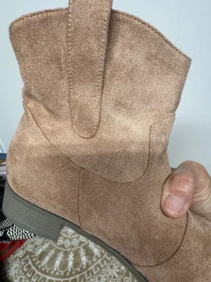 Suede like Ankle Western Boots in Tan - Women's Stylish Comfort thumbnail 4